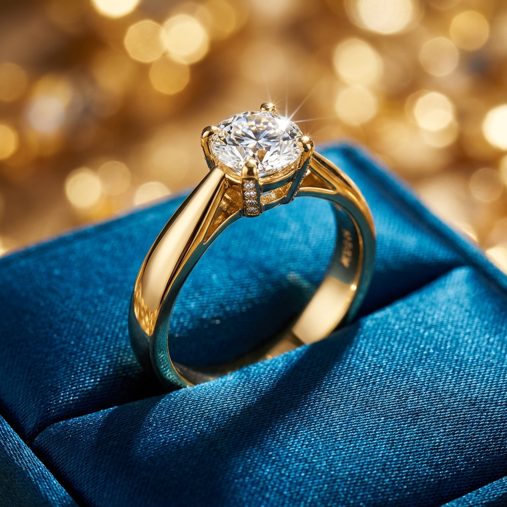 AI generated high-detail macro photography of a gold ring on dark background