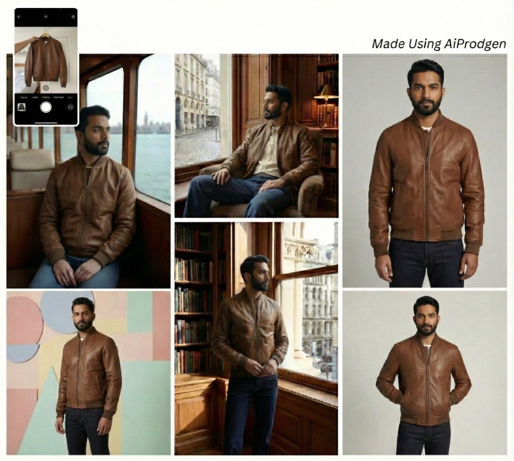 AI generated professional studio photography of a premium leather jacket